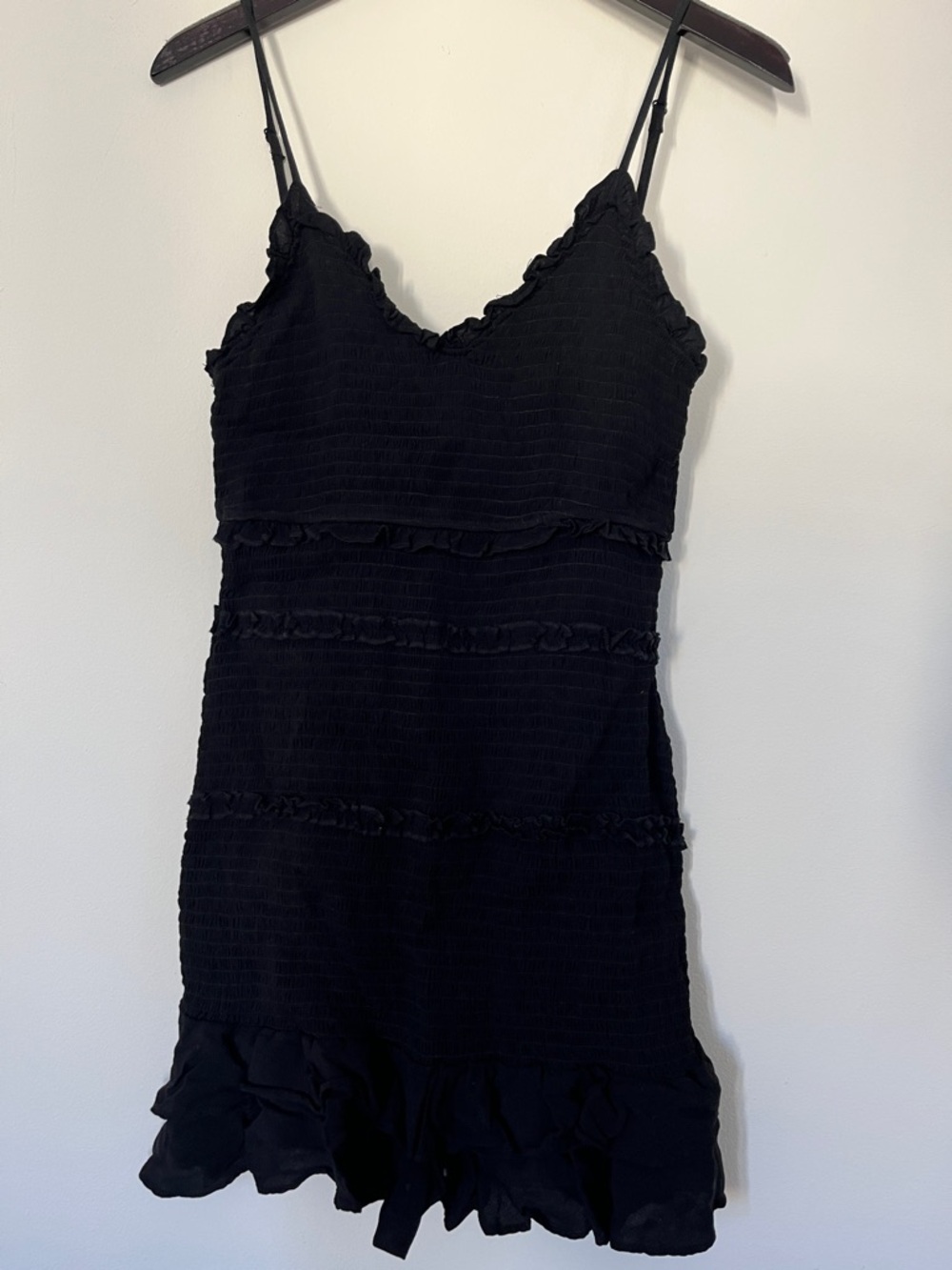 Olivaceous Black Ruffled Mini Slip Dress